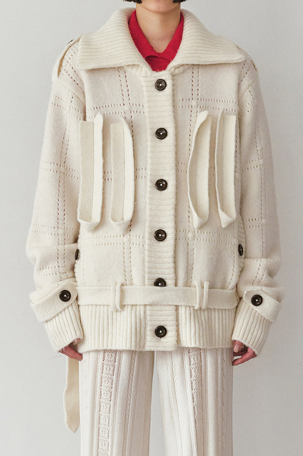 NAN KNITS 25 Autumn and Winter Ribbon Jacket NAN-N25AWCOA06-BAI White